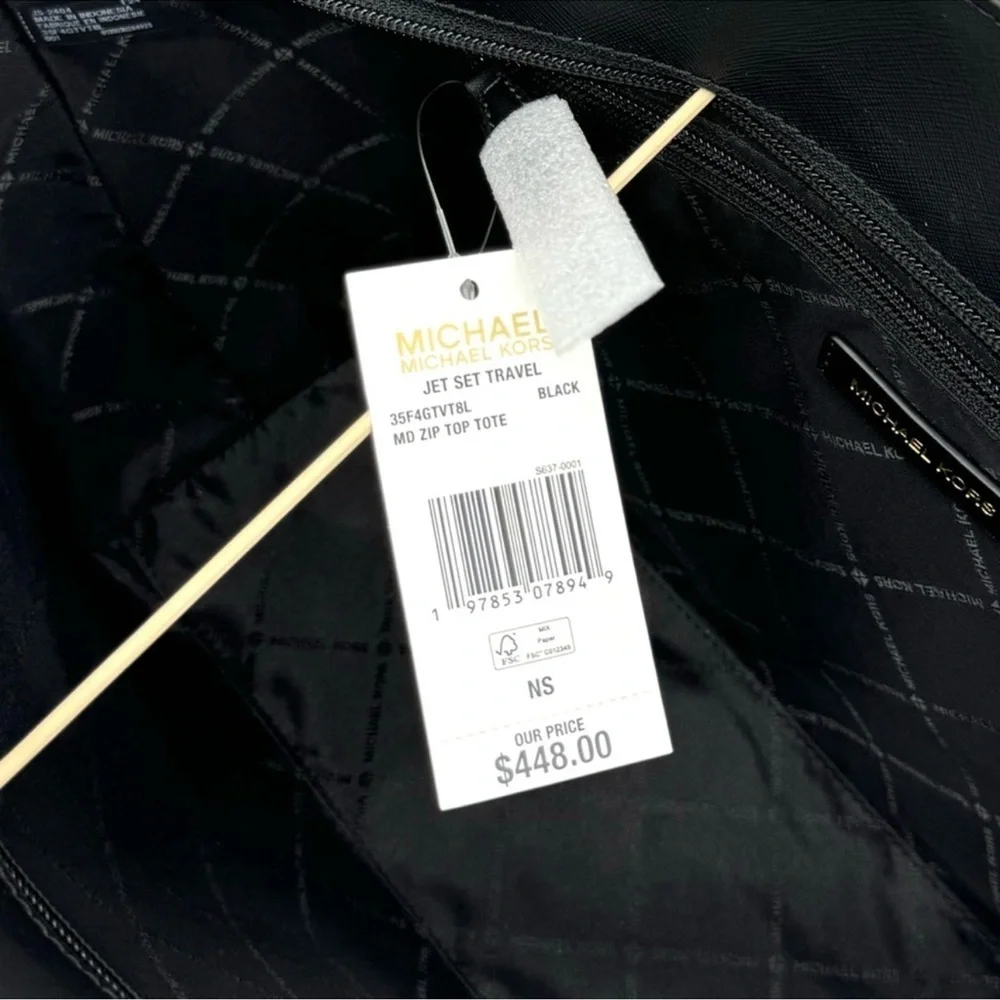 Michael Kors Medium Jet Set Travel Zip Tote Bag Black/Gold
